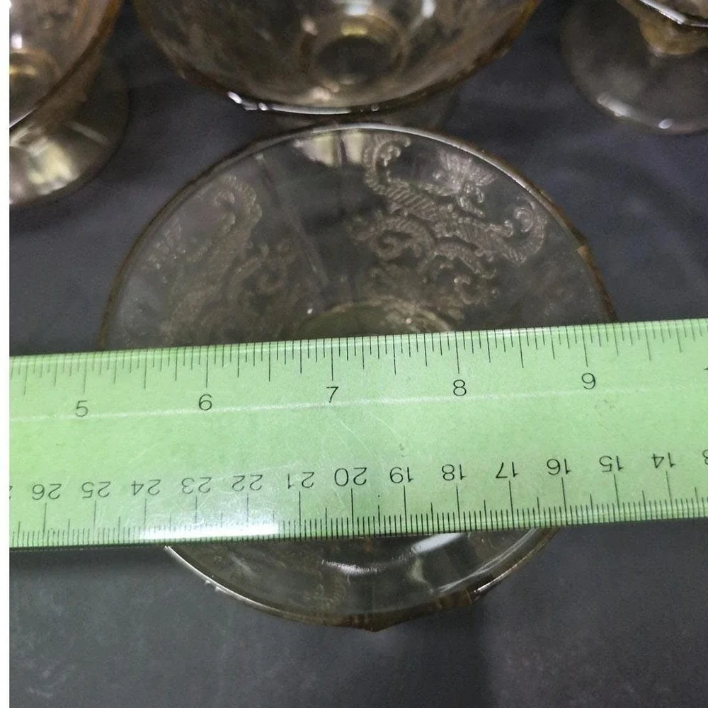 Federal‎ Glass Madrid Amber Sherbet Glasses, Set of 4, Vintage Etched Glassware